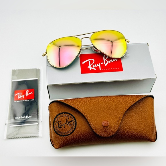 Ray-Ban Sunglasses Aviator Flash Lenses RB3025 Matte Gold Frame Yellow Lenses - Picture 16 of 16